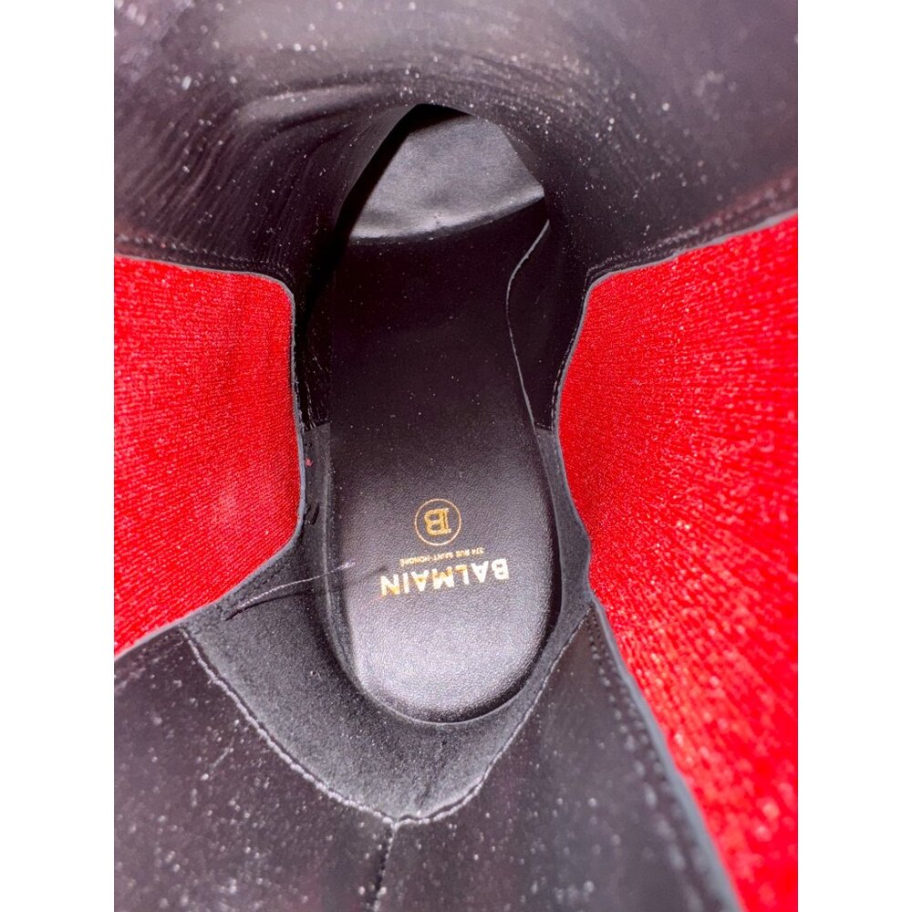 Balmain Moneta Engraved Heeled Red Ankle Boots - Picture 9 of 12